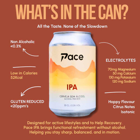 lata cerveja Pace IPA 0.3% sem álcool 33cl Descritivo funcional e ingredientes